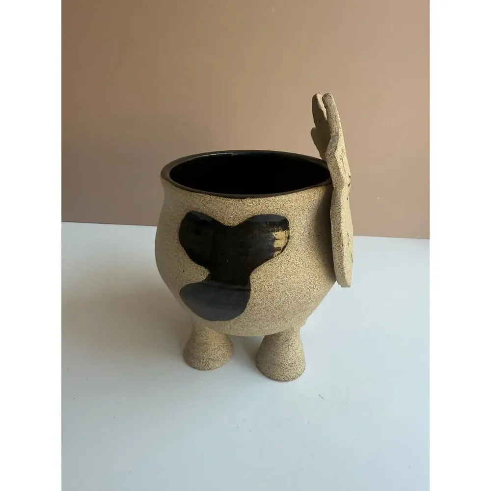 Handmade Pottery Cow Planter | Signed Mara Cute Animal Decor Ceramic Plant Pot